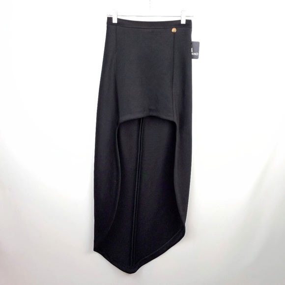 MANGANO Black Neoprene Exaggerated High Low Skirt NWT Italian Made - Picture 2 of 6